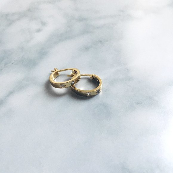 Dainty Gold Plated Huggie Hoop Earrings with Cubic Zirconia Stones - Picture 4 of 8